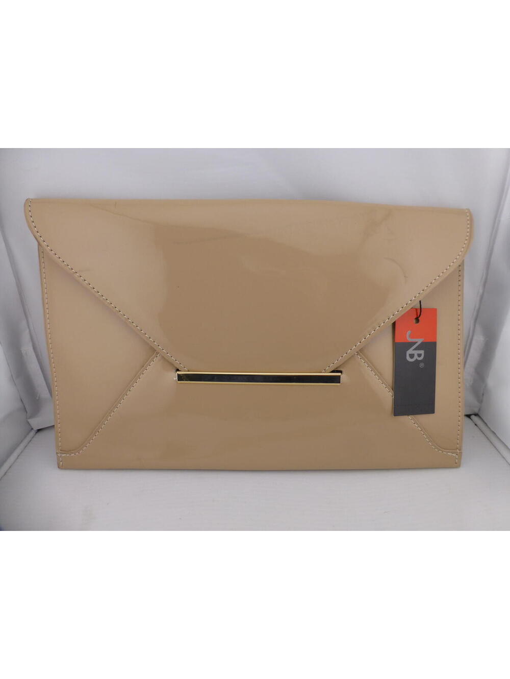 JNB Women's Nude Patent Faux Leather Envelope Clutch Bag Purse NWT - See Pic D14